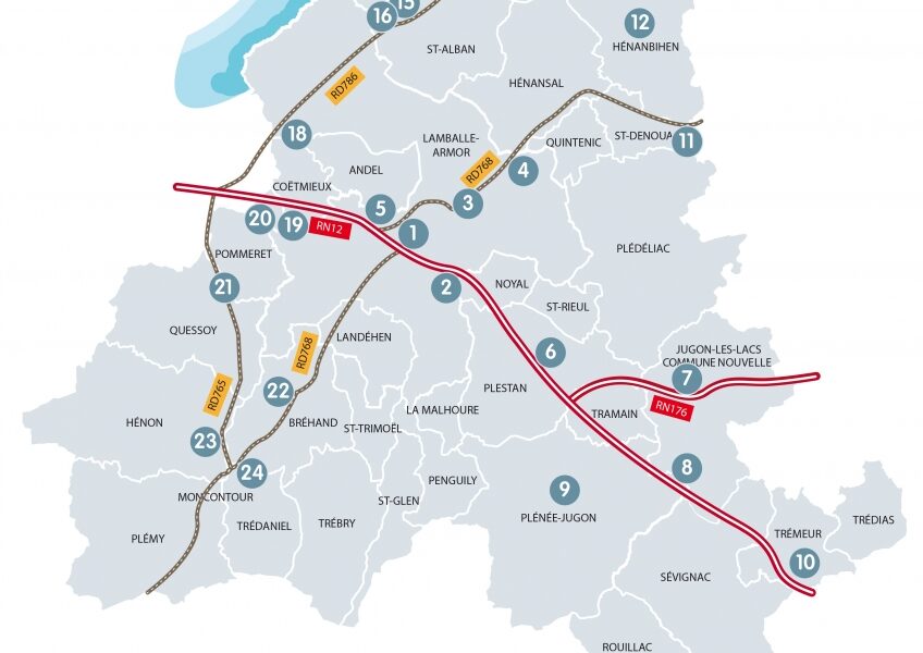 Carte d'implantation des parcs d'activité communautaires.